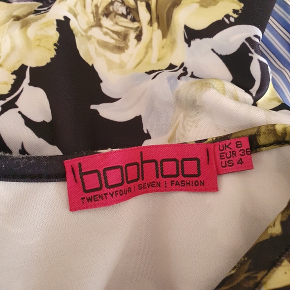 Boohoo Black/Grey/Yellow Stretch Knit Dress Size 8 - Picture 3 of 3